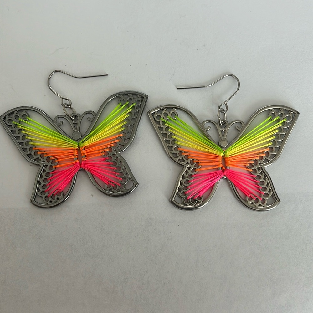 Beautiful neon thread butterfly earrings